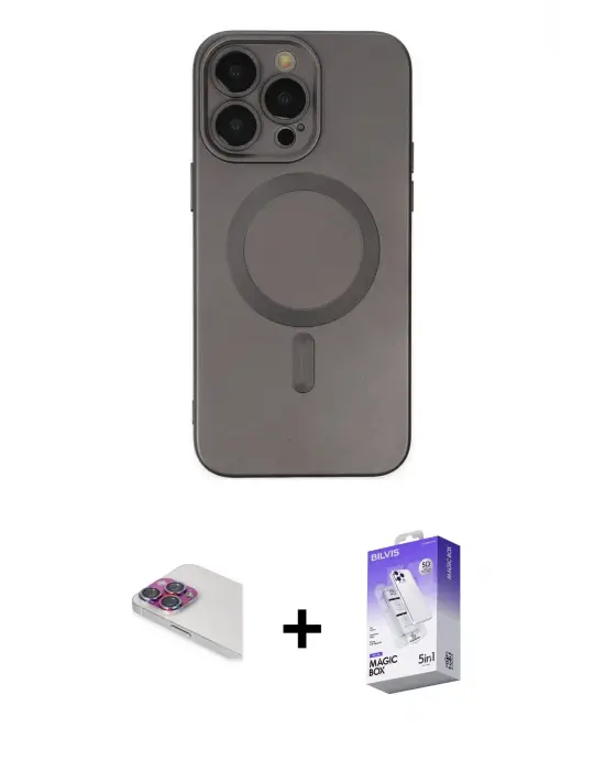 ieg™ iPhone 13 Pro Max Kılıf Akış Minimal Özel Seri - Siyah Bilvis 5in1 3D Magic Cam Ekran Koruyucu + Pers Alüminyum Kamera Lens - GI