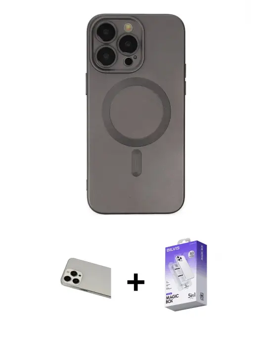 ieg™ iPhone 13 Pro Max Kılıf Akış Minimal Özel Seri - Siyah Bilvis 5in1 3D Magic Cam Ekran Koruyucu + Rainbow Kamera Lens Koruma Cam - BZ