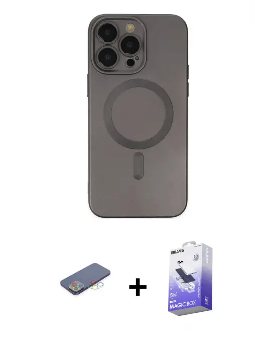 ieg™ iPhone 13 Pro Max Kılıf Akış Minimal Özel Seri - Siyah Bilvis 5in1 5D Magic Hayalet Cam Ekran Koruyucu + Renkli Kamera Lens Koruma Cam - MI