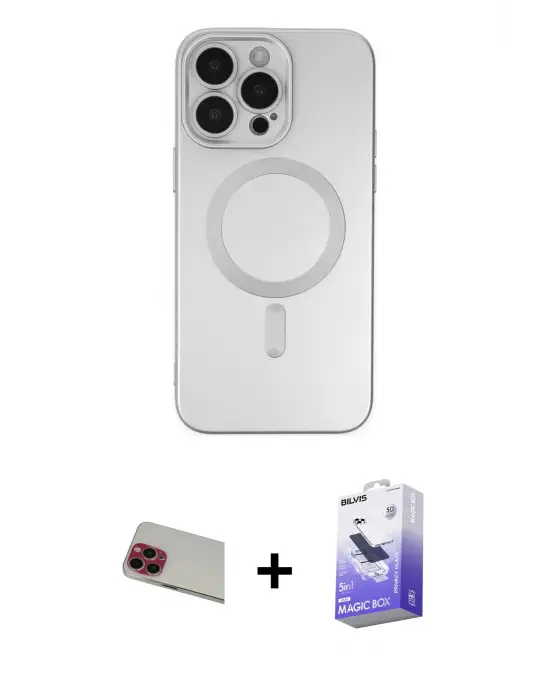 ieg™ iPhone 13 Pro Max Kılıf Akış Minimal Özel Seri - Siyah Bilvis 5in1 5D Magic Hayalet Cam Ekran Koruyucu + Rainbow Kamera Lens Koruma Cam - KI