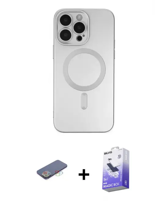 ieg™ iPhone 13 Pro Max Kılıf Akış Minimal Özel Seri - Siyah Bilvis 5in1 5D Magic Hayalet Cam Ekran Koruyucu + Renkli Kamera Lens Koruma Cam - MI