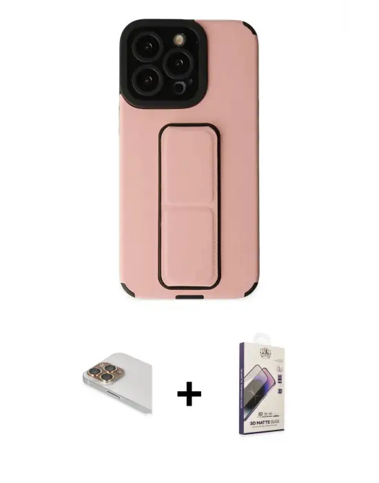ieg™ iPhone 13 Pro Max Kılıf Çekirdek Yansıma - Siyah Bilvis 3D Mat Cam Ekran Koruyucu + Pers Alüminyum Kamera Lens - GD