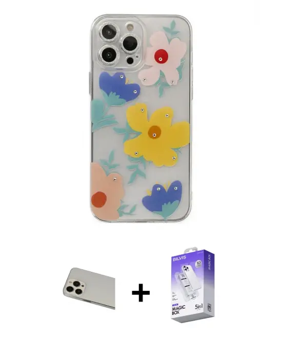ieg™ iPhone 13 Pro Max Kılıf Eksen Asil Prime - Siyah Bilvis 5in1 3D Magic Cam Ekran Koruyucu + Rainbow Kamera Lens Koruma Cam - REGD