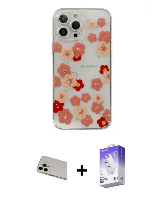 ieg™ iPhone 13 Pro Max Kılıf Eksen Asil Prime - Siyah Bilvis 5in1 3D Magic Cam Ekran Koruyucu + Rainbow Kamera Lens Koruma Cam - REGD