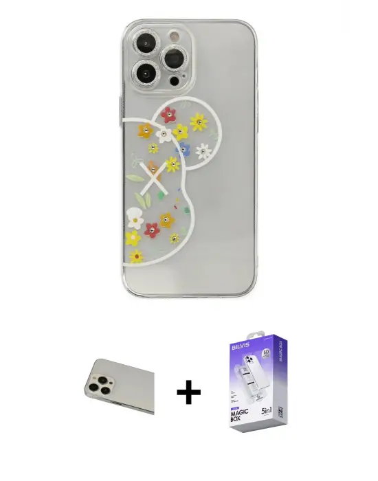 ieg™ iPhone 13 Pro Max Kılıf Eksen Asil Prime - Siyah Bilvis 5in1 3D Magic Cam Ekran Koruyucu + Rainbow Kamera Lens Koruma Cam - REGD