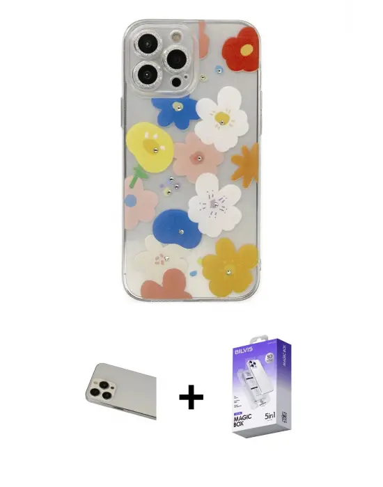 ieg™ iPhone 13 Pro Max Kılıf Eksen Asil Prime - Siyah Bilvis 5in1 3D Magic Cam Ekran Koruyucu + Rainbow Kamera Lens Koruma Cam - REGD