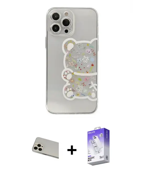 ieg™ iPhone 13 Pro Max Kılıf Eksen Asil Prime - Siyah Bilvis 5in1 3D Magic Cam Ekran Koruyucu + Rainbow Kamera Lens Koruma Cam - REGD