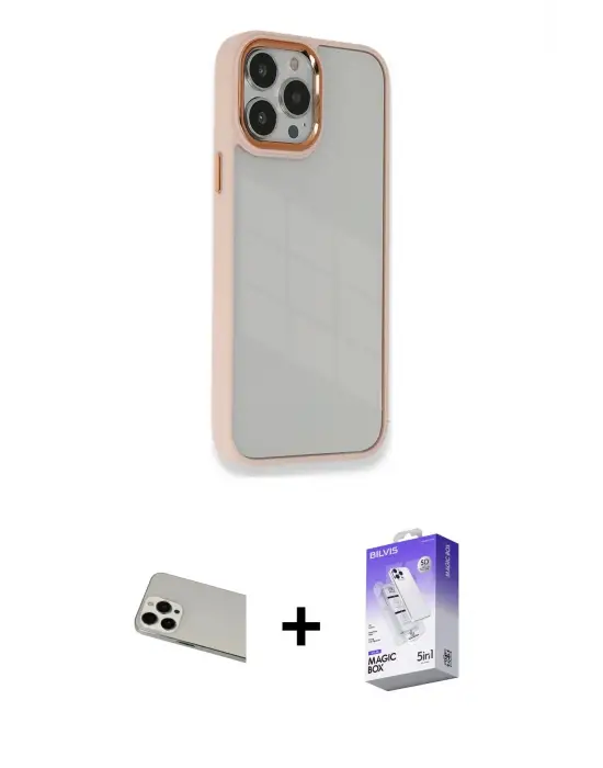 ieg™ iPhone 13 Pro Max Kılıf Eksen Doku Prime - Siyah Bilvis 5in1 3D Magic Cam Ekran Koruyucu + Rainbow Kamera Lens Koruma Cam - BZ