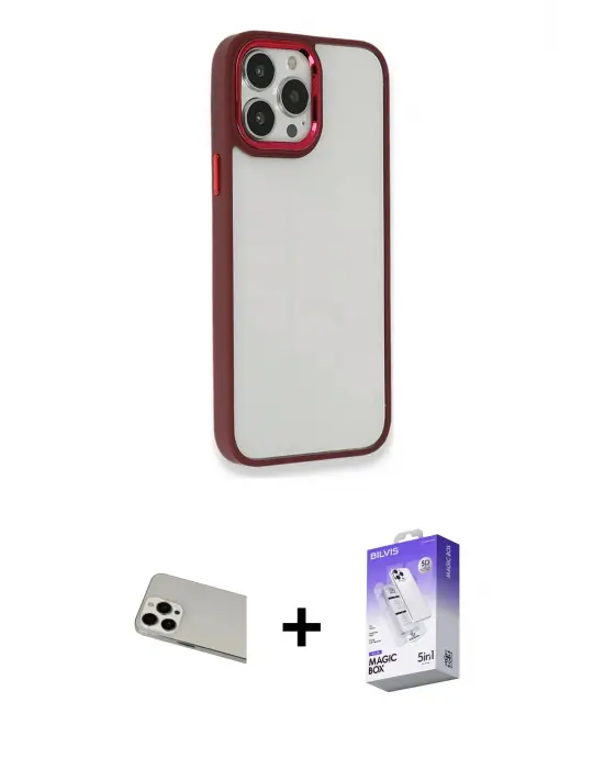 ieg™ iPhone 13 Pro Max Kılıf Eksen Doku Prime - Siyah Bilvis 5in1 3D Magic Cam Ekran Koruyucu + Rainbow Kamera Lens Koruma Cam - BZ