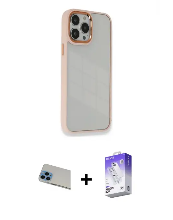 ieg™ iPhone 13 Pro Max Kılıf Eksen Doku Prime - Siyah Bilvis 5in1 3D Magic Cam Ekran Koruyucu + Rainbow Kamera Lens Koruma Cam - MI