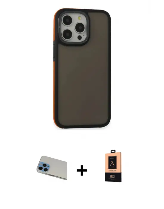 ieg™ iPhone 13 Pro Max Kılıf Eksen Işık - Şeffaf Maxco Cam Ekran Koruyucu + Rainbow Kamera Lens Koruma Cam - MI
