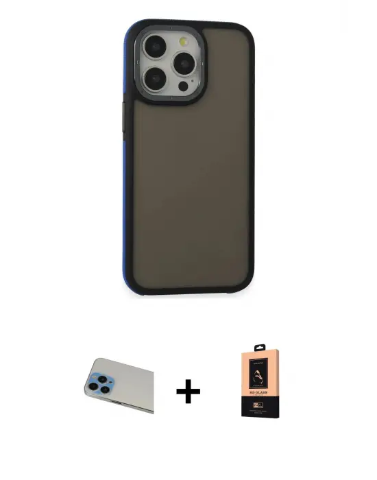 ieg™ iPhone 13 Pro Max Kılıf Eksen Işık - Şeffaf Maxco Cam Ekran Koruyucu + Rainbow Kamera Lens Koruma Cam - MI