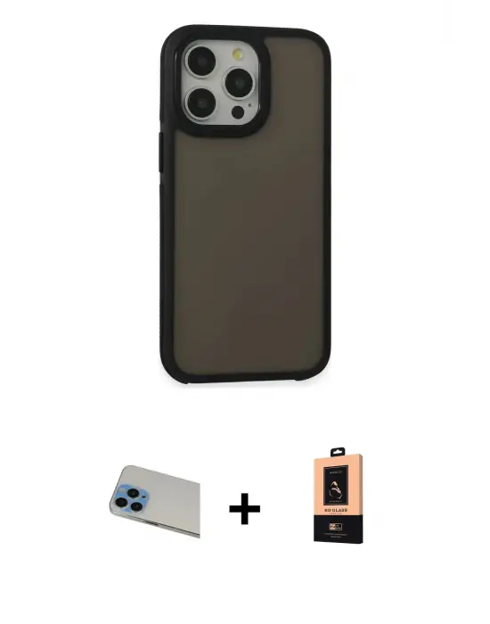 ieg™ iPhone 13 Pro Max Kılıf Eksen Işık - Şeffaf Maxco Cam Ekran Koruyucu + Rainbow Kamera Lens Koruma Cam - MI