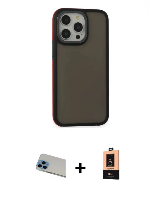 ieg™ iPhone 13 Pro Max Kılıf Eksen Işık - Şeffaf Maxco Cam Ekran Koruyucu + Rainbow Kamera Lens Koruma Cam - MI