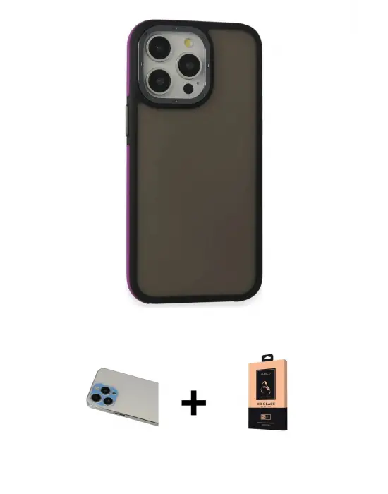 ieg™ iPhone 13 Pro Max Kılıf Eksen Işık - Şeffaf Maxco Cam Ekran Koruyucu + Rainbow Kamera Lens Koruma Cam - MI