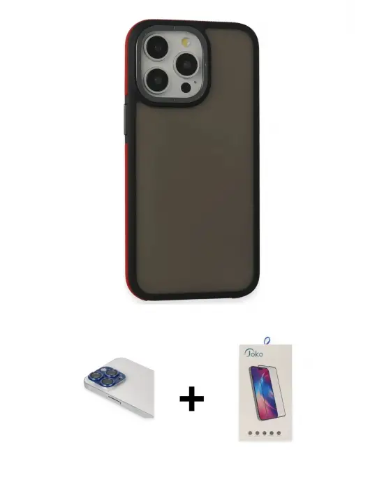 ieg™ iPhone 13 Pro Max Kılıf Eksen Işık - Siyah Joko 5D Cam + Pers Alüminyum Kamera Lens - LT
