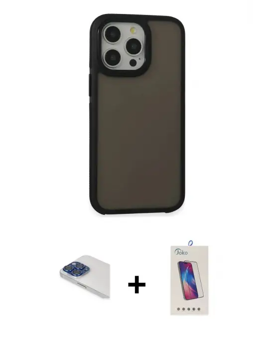 ieg™ iPhone 13 Pro Max Kılıf Eksen Işık - Siyah Joko 5D Cam + Pers Alüminyum Kamera Lens - LT