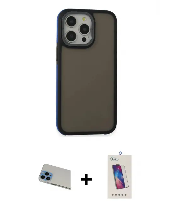 ieg™ iPhone 13 Pro Max Kılıf Eksen Işık - Siyah Joko 5D Cam + Rainbow Kamera Lens Koruma Cam - MI