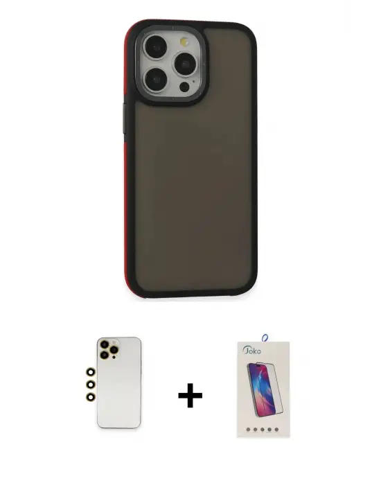 ieg™ iPhone 13 Pro Max Kılıf Eksen Işık - Siyah Joko 5D Cam + Shine Kamera Lens - GD