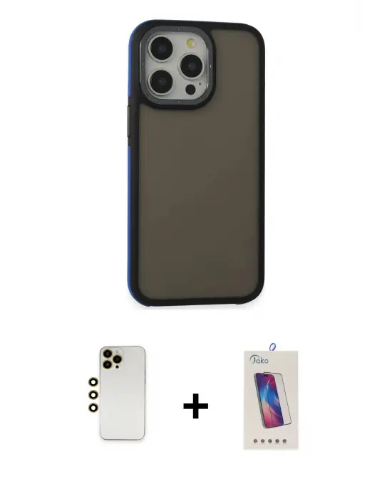 ieg™ iPhone 13 Pro Max Kılıf Eksen Işık - Siyah Joko 5D Cam + Shine Kamera Lens - GD