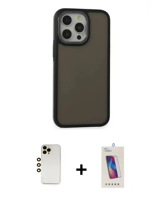 ieg™ iPhone 13 Pro Max Kılıf Eksen Işık - Siyah Joko 5D Cam + Shine Kamera Lens - GD