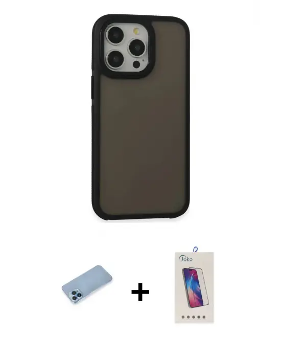 ieg™ iPhone 13 Pro Max Kılıf Eksen Işık - Siyah Joko 5D Cam + Shine Kamera Lens Koruma Cam - MI