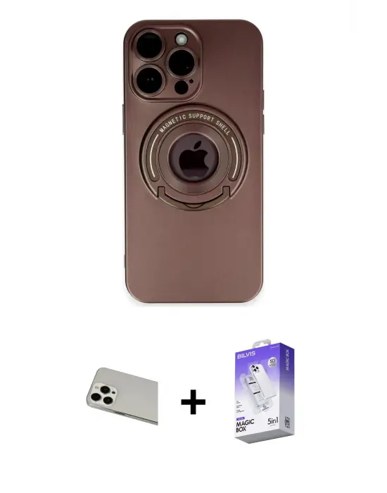 ieg™ iPhone 13 Pro Max Kılıf Eksen Klasik Prime - Siyah Bilvis 5in1 3D Magic Cam Ekran Koruyucu + Rainbow Kamera Lens Koruma Cam - BZ