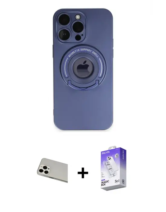 ieg™ iPhone 13 Pro Max Kılıf Eksen Klasik Prime - Siyah Bilvis 5in1 3D Magic Cam Ekran Koruyucu + Rainbow Kamera Lens Koruma Cam - BZ