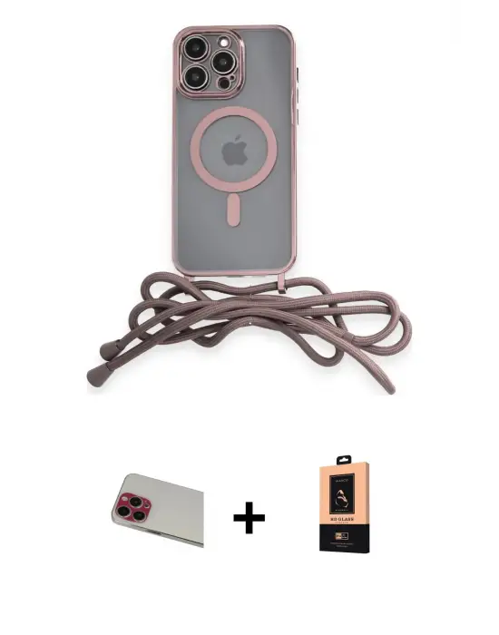 ieg™ iPhone 13 Pro Max Kılıf Eksen Özel Seri - Şeffaf Maxco Cam Ekran Koruyucu + Rainbow Kamera Lens Koruma Cam - KI
