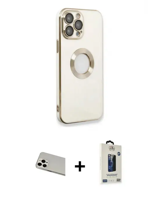 ieg™ iPhone 13 Pro Max Kılıf İz Form Serisi - Siyah Bilvis Hayalet Cam Ekran Koruyucu + Rainbow Kamera Lens Koruma Cam - BZ