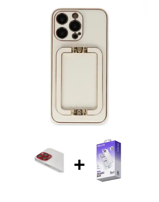 ieg™ iPhone 13 Pro Max Kılıf Kozmos Minimal Prime - Siyah Bilvis 5in1 3D Magic Cam Ekran Koruyucu + Pers Alüminyum Kamera Lens - KI