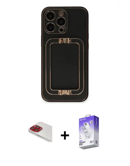 ieg™ iPhone 13 Pro Max Kılıf Kozmos Minimal Prime - Siyah Bilvis 5in1 3D Magic Cam Ekran Koruyucu + Pers Alüminyum Kamera Lens - KI