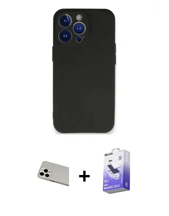 ieg™ iPhone 13 Pro Max Kılıf Kozmos Yansıma Özel Seri - Siyah Bilvis 5in1 5D Magic Hayalet Cam Ekran Koruyucu + Rainbow Kamera Lens Koruma Cam - BZ