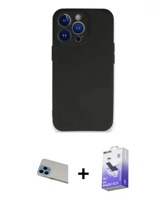 ieg™ iPhone 13 Pro Max Kılıf Kozmos Yansıma Özel Seri - Siyah Bilvis 5in1 5D Magic Hayalet Cam Ekran Koruyucu + Rainbow Kamera Lens Koruma Cam - MI