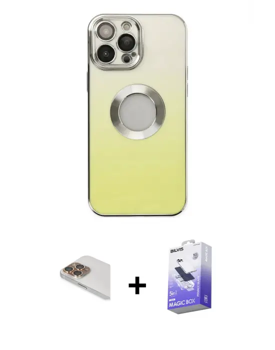 ieg™ iPhone 13 Pro Max Kılıf Kutup Yansıma Özel Seri - Siyah Bilvis 5in1 5D Magic Hayalet Cam Ekran Koruyucu + Pers Alüminyum Kamera Lens - GD