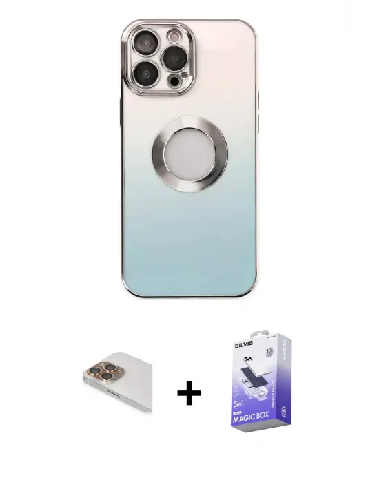 ieg™ iPhone 13 Pro Max Kılıf Kutup Yansıma Özel Seri - Siyah Bilvis 5in1 5D Magic Hayalet Cam Ekran Koruyucu + Pers Alüminyum Kamera Lens - GD