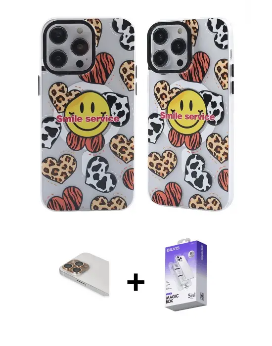 ieg™ iPhone 13 Pro Max Kılıf Nova Doku Koleksiyonu - Siyah Bilvis 5in1 3D Magic Cam Ekran Koruyucu + Pers Alüminyum Kamera Lens - GD