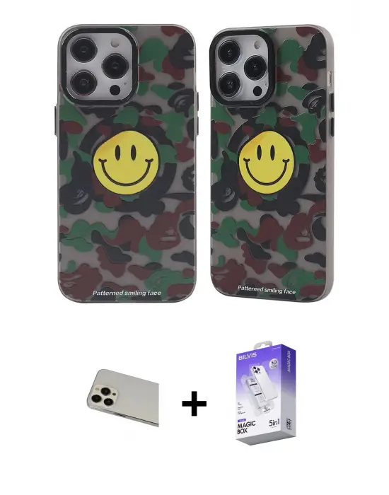 ieg™ iPhone 13 Pro Max Kılıf Nova Doku Koleksiyonu - Siyah Bilvis 5in1 3D Magic Cam Ekran Koruyucu + Rainbow Kamera Lens Koruma Cam - REGD