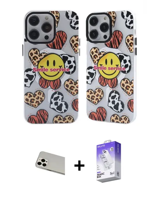 ieg™ iPhone 13 Pro Max Kılıf Nova Doku Koleksiyonu - Siyah Bilvis 5in1 3D Magic Cam Ekran Koruyucu + Rainbow Kamera Lens Koruma Cam - BZ