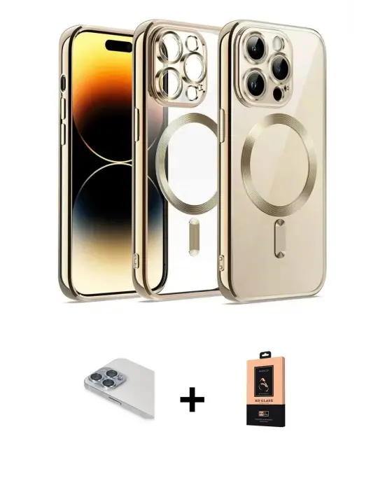 ieg™ iPhone 13 Pro Max Kılıf Nova Işık Özel Seri - Şeffaf Maxco Cam Ekran Koruyucu + Pers Alüminyum Kamera Lens - SABE