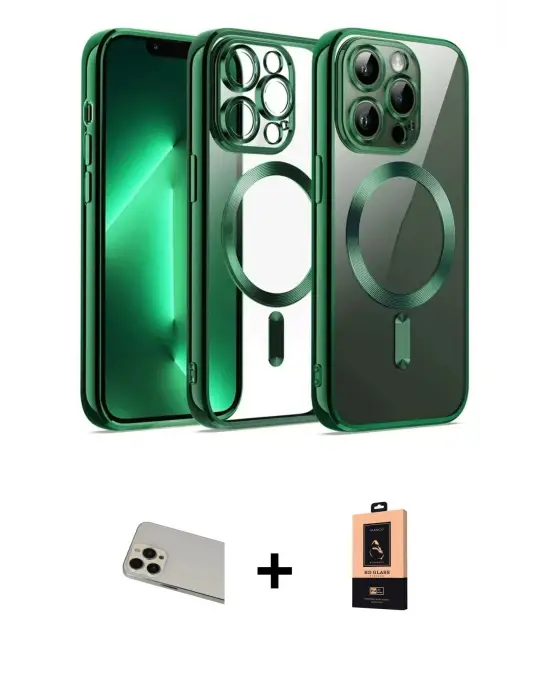 ieg™ iPhone 13 Pro Max Kılıf Nova Işık Özel Seri - Şeffaf Maxco Cam Ekran Koruyucu + Rainbow Kamera Lens Koruma Cam - REGD