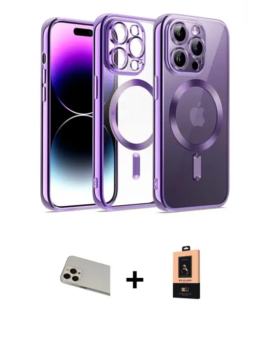 ieg™ iPhone 13 Pro Max Kılıf Nova Işık Özel Seri - Şeffaf Maxco Cam Ekran Koruyucu + Rainbow Kamera Lens Koruma Cam - REGD