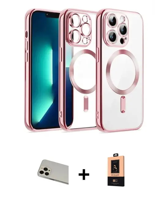 ieg™ iPhone 13 Pro Max Kılıf Nova Işık Özel Seri - Şeffaf Maxco Cam Ekran Koruyucu + Rainbow Kamera Lens Koruma Cam - REGD