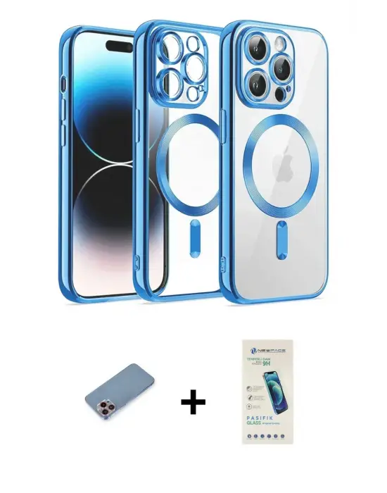 ieg™ iPhone 13 Pro Max Kılıf Nova Işık Özel Seri - Şeffaf Pasifik Cam Ekran Koruyucu + Shine Kamera Lens Koruma Cam - PE