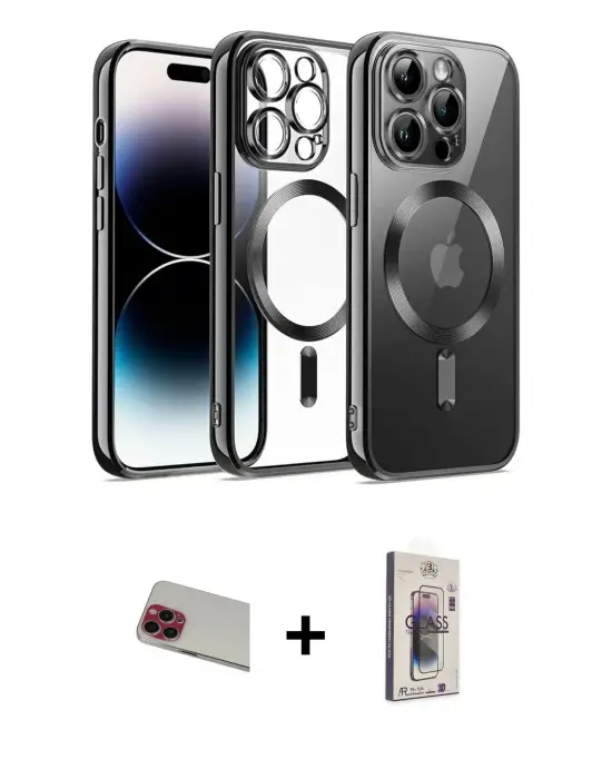 ieg™ iPhone 13 Pro Max Kılıf Nova Işık Özel Seri - Siyah Bilvis 3D Cam Ekran Koruyucu + Rainbow Kamera Lens Koruma Cam - KI