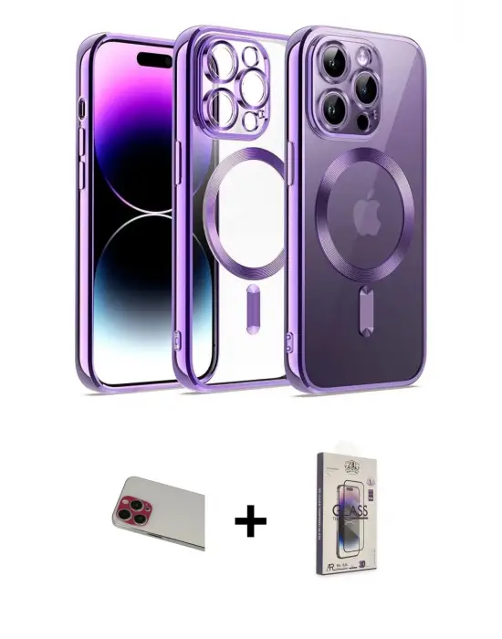 ieg™ iPhone 13 Pro Max Kılıf Nova Işık Özel Seri - Siyah Bilvis 3D Cam Ekran Koruyucu + Rainbow Kamera Lens Koruma Cam - KI
