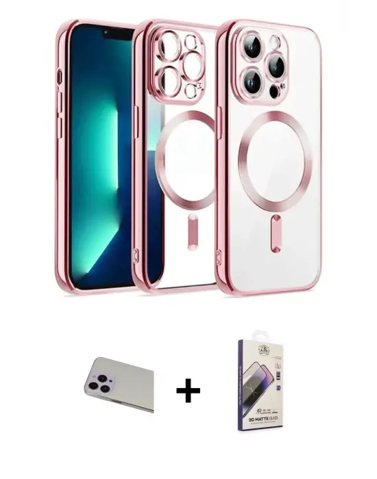 ieg™ iPhone 13 Pro Max Kılıf Nova Işık Özel Seri - Siyah Bilvis 3D Mat Cam Ekran Koruyucu + Rainbow Kamera Lens Koruma Cam - MR