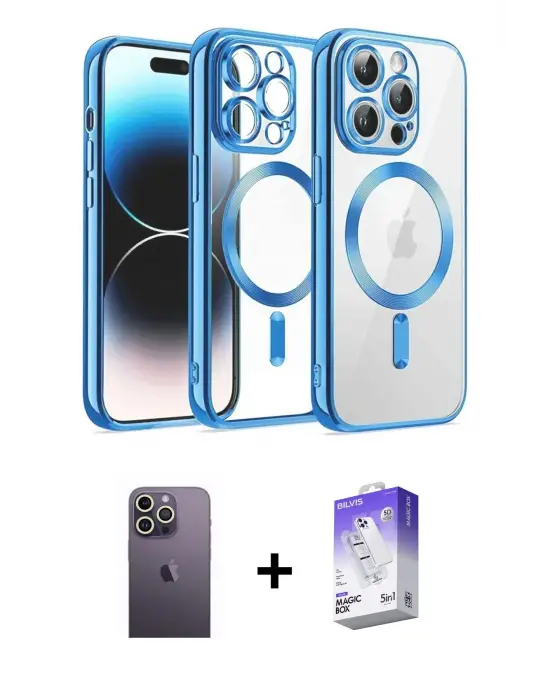 ieg™ iPhone 13 Pro Max Kılıf Nova Işık Özel Seri - Siyah Bilvis 5in1 3D Magic Cam Ekran Koruyucu + Neon Fosforlu Kamera Lens - BZ
