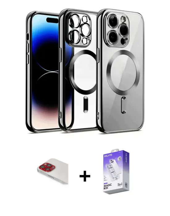 ieg™ iPhone 13 Pro Max Kılıf Nova Işık Özel Seri - Siyah Bilvis 5in1 3D Magic Cam Ekran Koruyucu + Pers Alüminyum Kamera Lens - KI