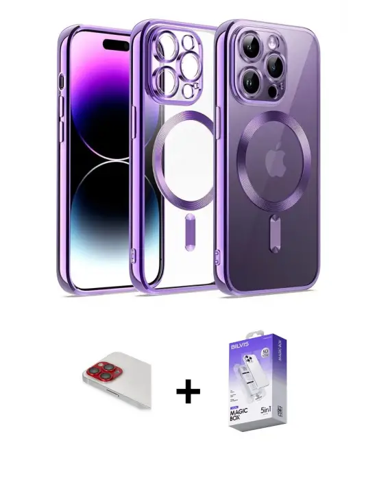 ieg™ iPhone 13 Pro Max Kılıf Nova Işık Özel Seri - Siyah Bilvis 5in1 3D Magic Cam Ekran Koruyucu + Pers Alüminyum Kamera Lens - KI